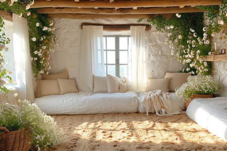 a room with serene peaceful ambiance and plants decorated ideas style inspirationの素材