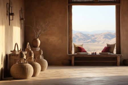 minimalist interior design with natural woven bamboo wooden decoration style inspiration ideasの素材