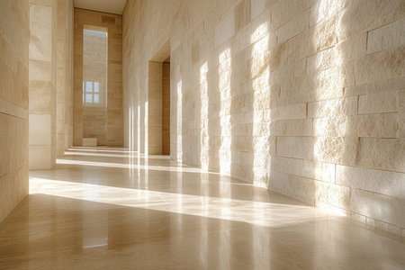 a modern interior design with beige stone panels on wall style inspiration ideasの素材