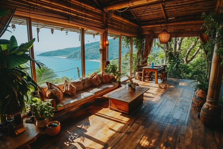 House with bamboo or wooden natural interior decoration style inspiration ideasの素材