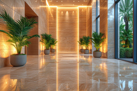 a modern interior design with beige stone panels on wall style inspiration ideasの素材