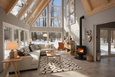 living room with woody and natural theme style inspiration ideasの素材