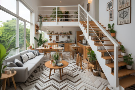 living room with woody and natural theme style inspiration ideasの素材