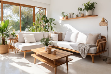 living room with woody and natural theme style inspiration ideasの素材