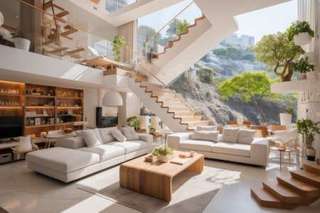 living room with woody and natural theme style inspiration ideasの素材