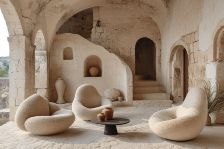 neutral color lounging area in the style of neoclassicism symmetry inspiration ideasの素材