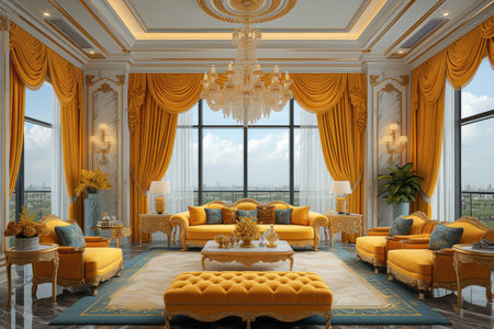 luxury living room decorated with a chandelier in the style of classic inspiration ideasの素材
