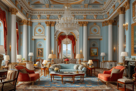 luxury living room decorated with a chandelier in the style of classic inspiration ideasの素材
