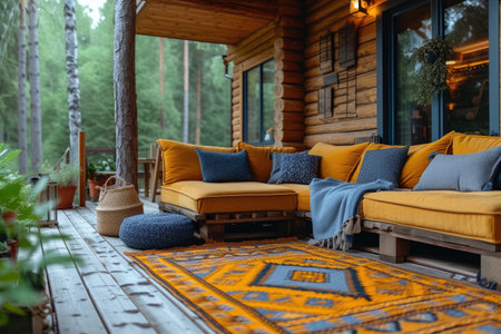 colorful sofa and cushions in cozy living room with scandinavians style inspiration ideasの素材