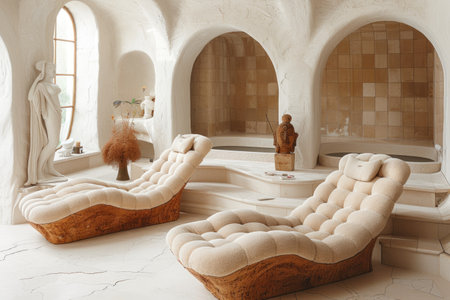 an elegant spa room massage tables in the style of nature-inspired imagery style inspiration ideasの素材