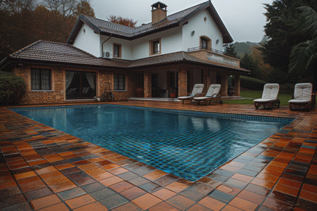 the pool in white house with beautiful view style inspiration ideasの素材