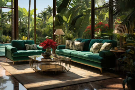 the entrance to the living room with wooden deck in the tropical style decor inspiration ideasの素材