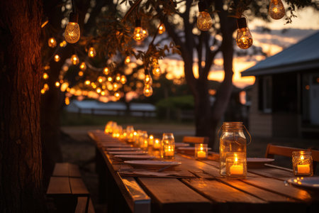 Photo for beautiful evening romantic light dinner decor under the stars - Royalty Free Image