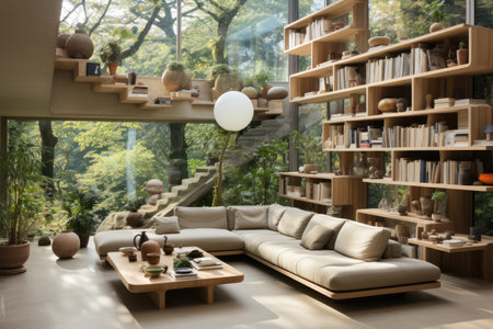 a japandi living room with neutral color theme style inspirationの素材