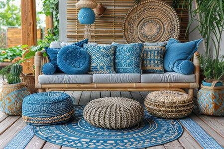 a cozy ambiance and lounge outdoor with cushions for a relaxed decoration style inspirationの素材