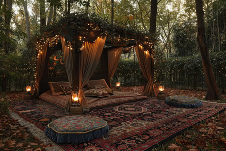 a cozy ambiance and lounge outdoor with cushions for a relaxed decoration style inspirationの素材