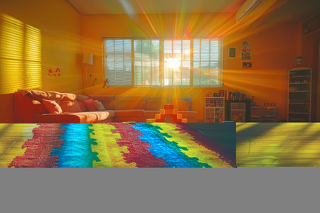 living room with the atmosphere is filled with the joyful laughter and there's various toys scattered on the floor inspiration ideasの素材