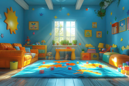 living room with the atmosphere is filled with the joyful laughter and there's various toys scattered on the floor inspiration ideasの素材