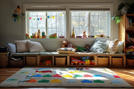 living room with the atmosphere is filled with the joyful laughter and there's various toys scattered on the floor inspiration ideasの素材