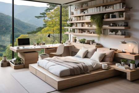 Interior design a cozy contemporary minimalist study room with a desk inspiration ideasInterior design a cozy contemporary minimalist study room with a desk inspiration ideasの素材