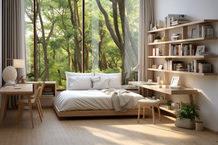 Interior design a cozy contemporary minimalist study room with a desk inspiration ideasInterior design a cozy contemporary minimalist study room with a desk inspiration ideasの素材