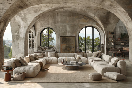 living room with the color scheme is dominated by soft and neutral tones for creating a serene atmosphere interior desgin inspiration ideasの素材