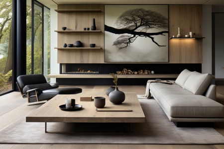 minimalist living room with wooden floors and furniture inspiration ideasの素材