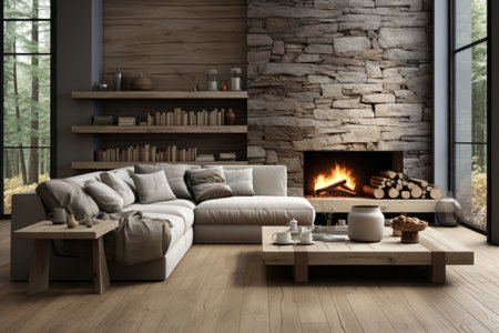 minimalist living room with wooden floors and furniture inspiration ideasの素材