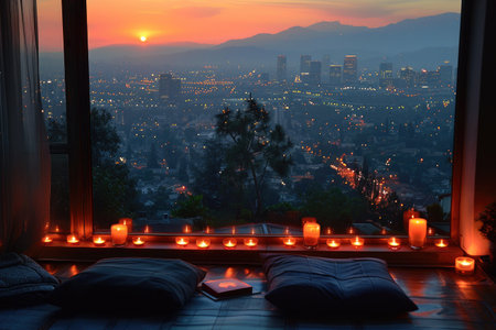 cozy living room with beautiful view from window decoration style inspiration ideasの素材