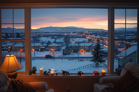 cozy living room with beautiful view from window decoration style inspiration ideasの素材