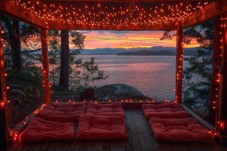 cozy living room with beautiful view from window decoration style inspiration ideasの素材