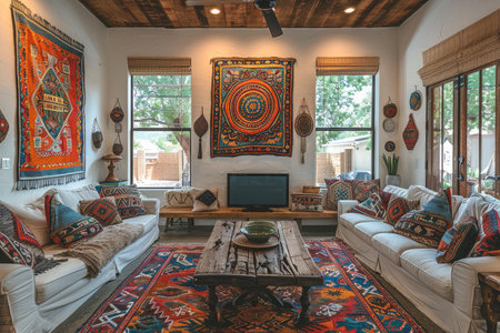 Living room with Bohemian style inspiration ideasの素材
