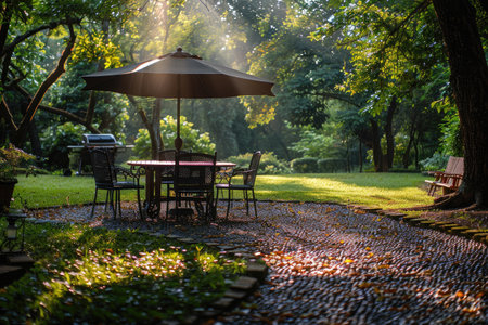 garden,patio,terrace,summer,grill,grilled,bbq,flowers,flower,park,green lawn,green,bright sun,sun,sunny,minimalist,modern,house,interior,vintage,luxury,decoration style,decoration,style,inspiration ideas,inspiration,ideas,ai,generated,ai generated,professional,photographyの素材