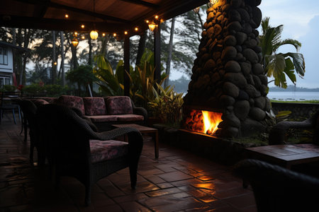 resort hotel with patio and fireplace tropical background at midnight inspiration ideasの素材