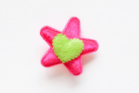 textile heart and star shape on white backgroundの写真素材