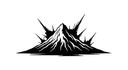 Dramatic mountain eruption vector illustration with smoke silhouette Ideal for nature art, geology, and adventure designのイラスト素材