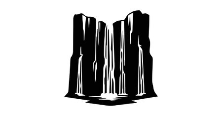 Beautiful waterfall silhouette vector illustration in black Great for outdoor themes, travel posters, and environmental designsのイラスト素材