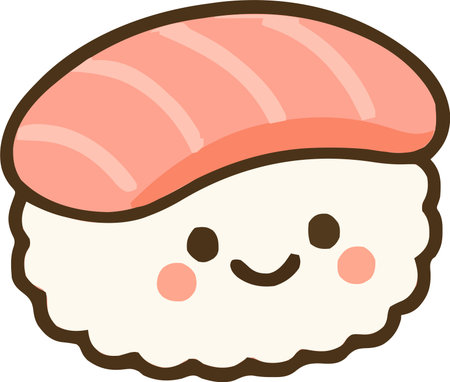 Cute kawaii style sushi nigiri with smiling face, perfect for Japanese food themed designのイラスト素材