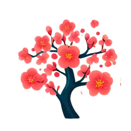Beautiful cherry blossom tree isolated on white background. Watercolor illustrationの素材