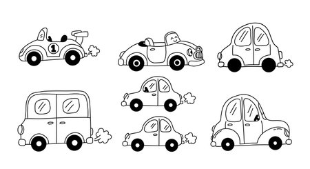 Set of hand drawn doodle cars. Vector illustration isolated on white background.の写真素材