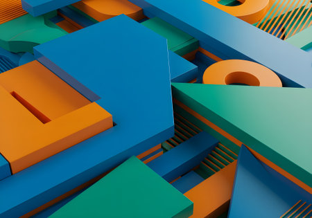 Abstract 3d rendering of chaotic geometric shapes. Colorful composition.の素材