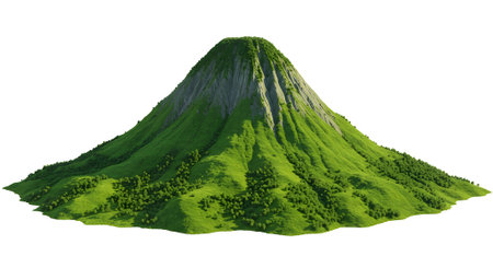 Green volcano mountain illustration from the front, perfect for outdoor designs.の素材