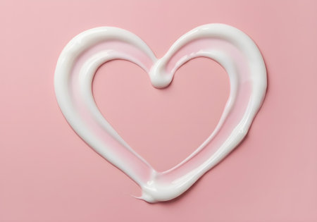 White skincare cream forming a heart on soft pink. Symbolizes love, self-care, or beauty â great for social or branding content.の素材