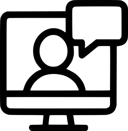An outline icon representing a video call, online meeting, remote communication, e-learning, virtual consultation.のイラスト素材