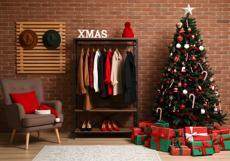 Christmas Tree and Festive Winter Fashion Displayの素材