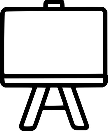 outline icon representing an easel, canvas, whiteboard, presentation display, art, and teaching conceptのイラスト素材