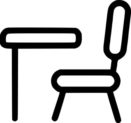 outline icon representing a desk, chair, classroom furniture, school, study, and workspace conceptsのイラスト素材