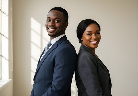 Confident Business Couple Back to Back Professional Portraitの素材