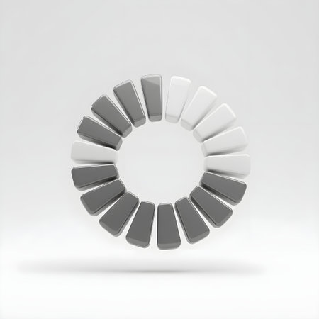 A circular 3D grey loader icon, composed of evenly spaced segments or a single ring with a subtle gradient fade to suggest motion. Designed to rotate continuously, it creates a smooth, looping animation that indicates an ongoing process. The neutral grey color conveys a non-intrusive, system-level operationâperfect for signaling buffering, waiting periods, or background loading. Ideal for use in web apps, mobile interfaces, video players, and data-fetching screens.の素材