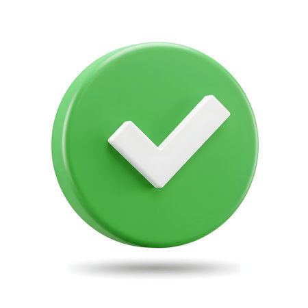 A smooth, 3D green circular icon featuring a crisp white check mark at its center. The circle has a slightly raised surface with soft shadows and a subtle glossy finish, adding depth and clarity. The check mark is bold and well-balanced, conveying a clear sense of confirmation. This universally recognized symbol represents success, approval, task completion, or validationâideal for use in confirmation messages, success states, to-do apps, and user feedback systems.の素材